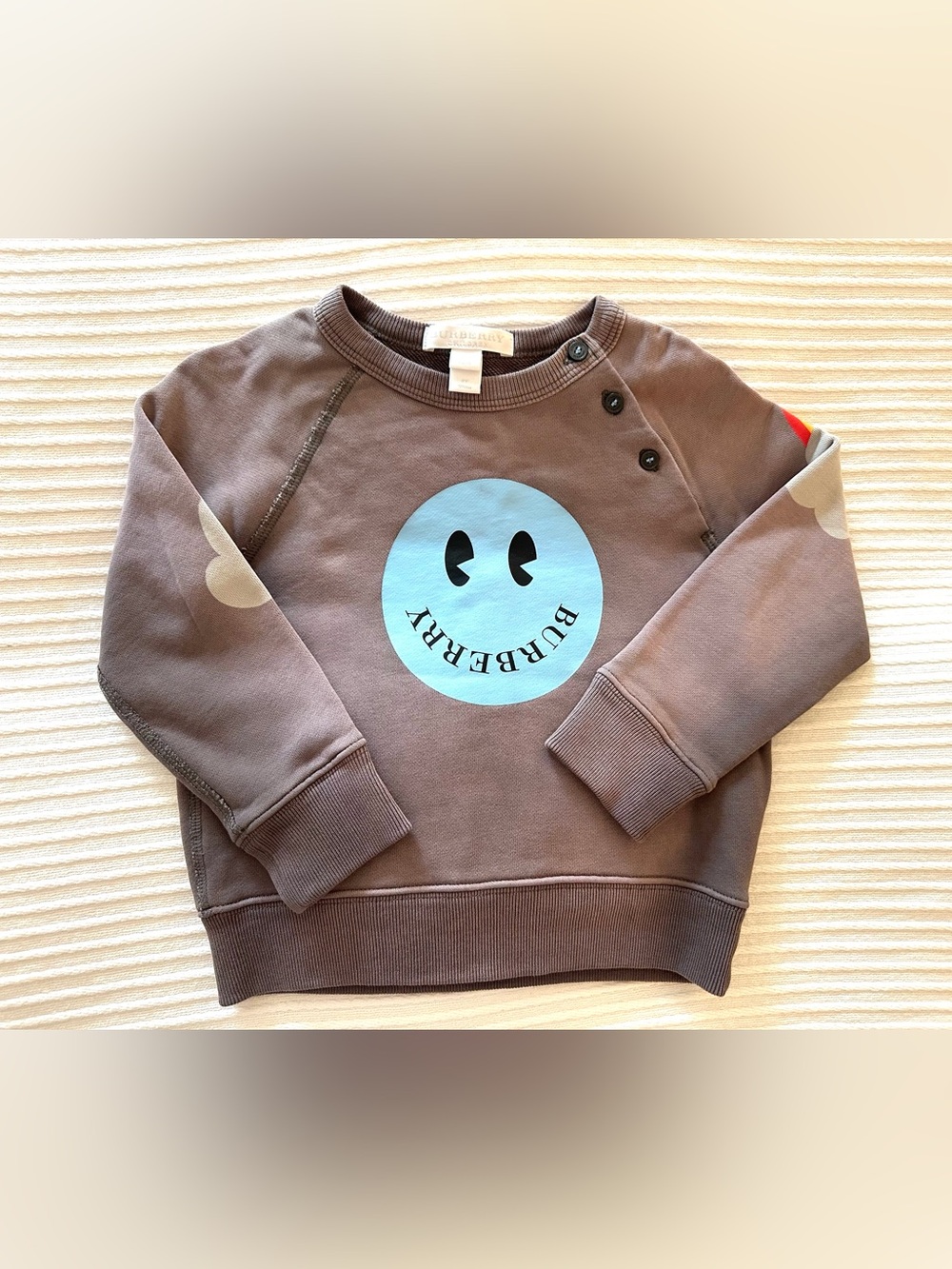 Burberry Kids Sweatshirt with Blue Smiley Logo and Rainbow Details